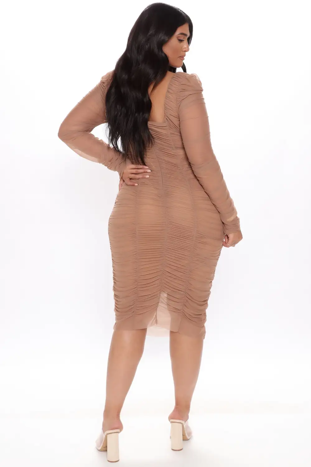 Did You Mesh Me Ruched Midi Dress - Nude
