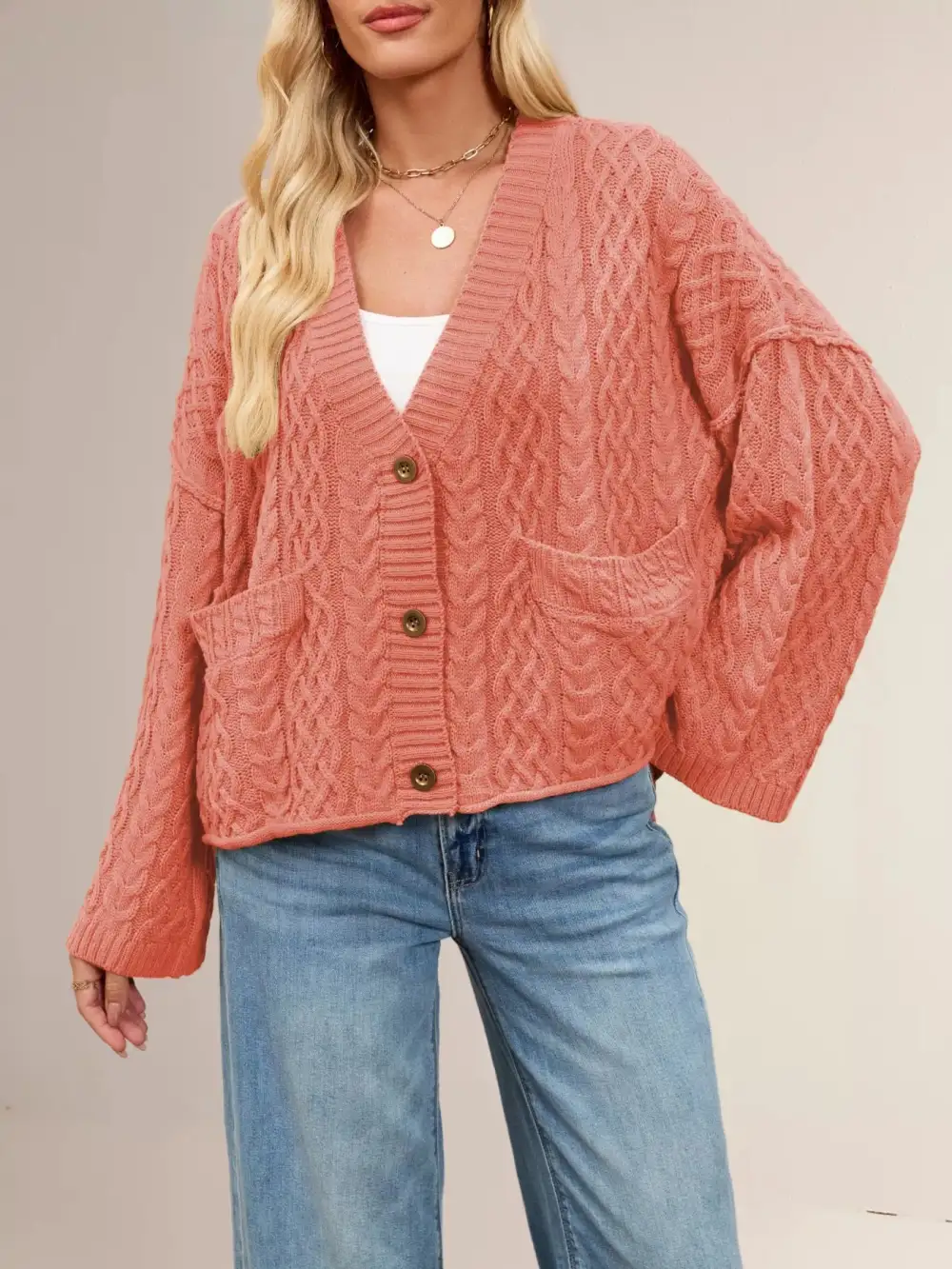 Cable Knit Button Down Cardigan