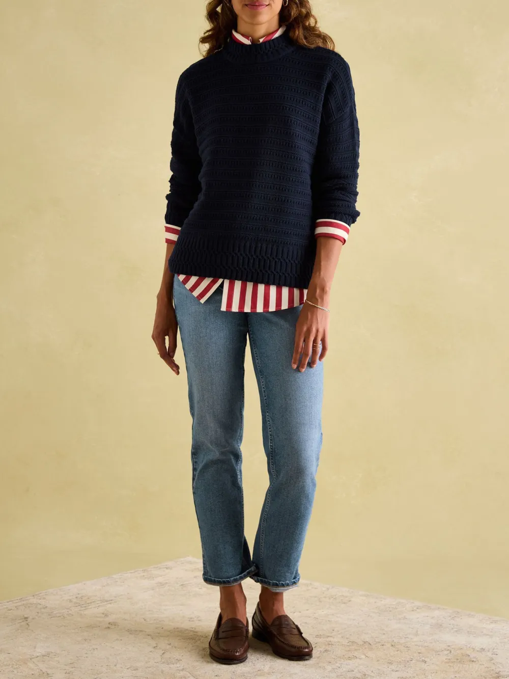 Cream Crew Neck Textured Jumper Contains Merino Wool