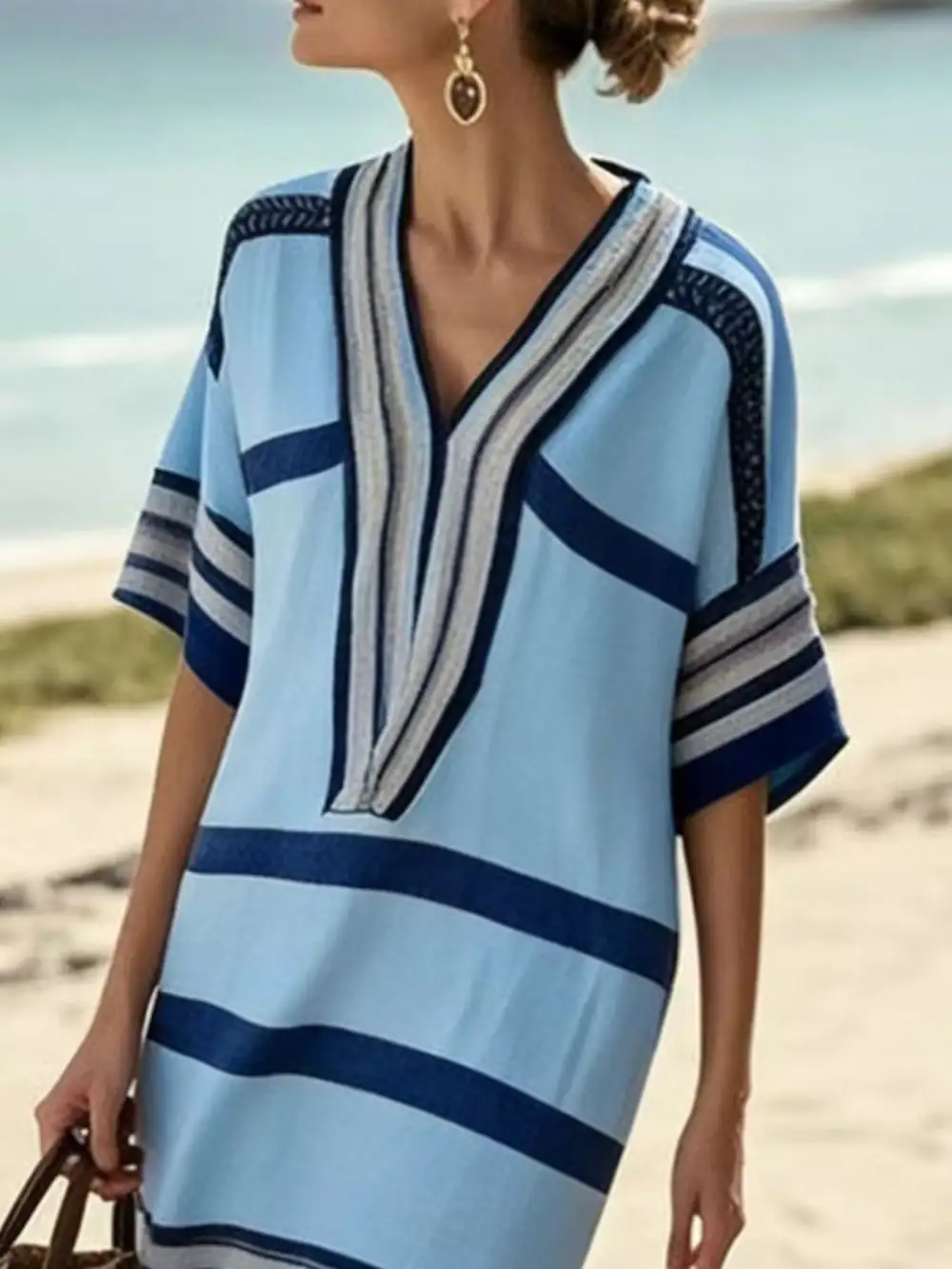 Striped Short Sleeve Midi Dress