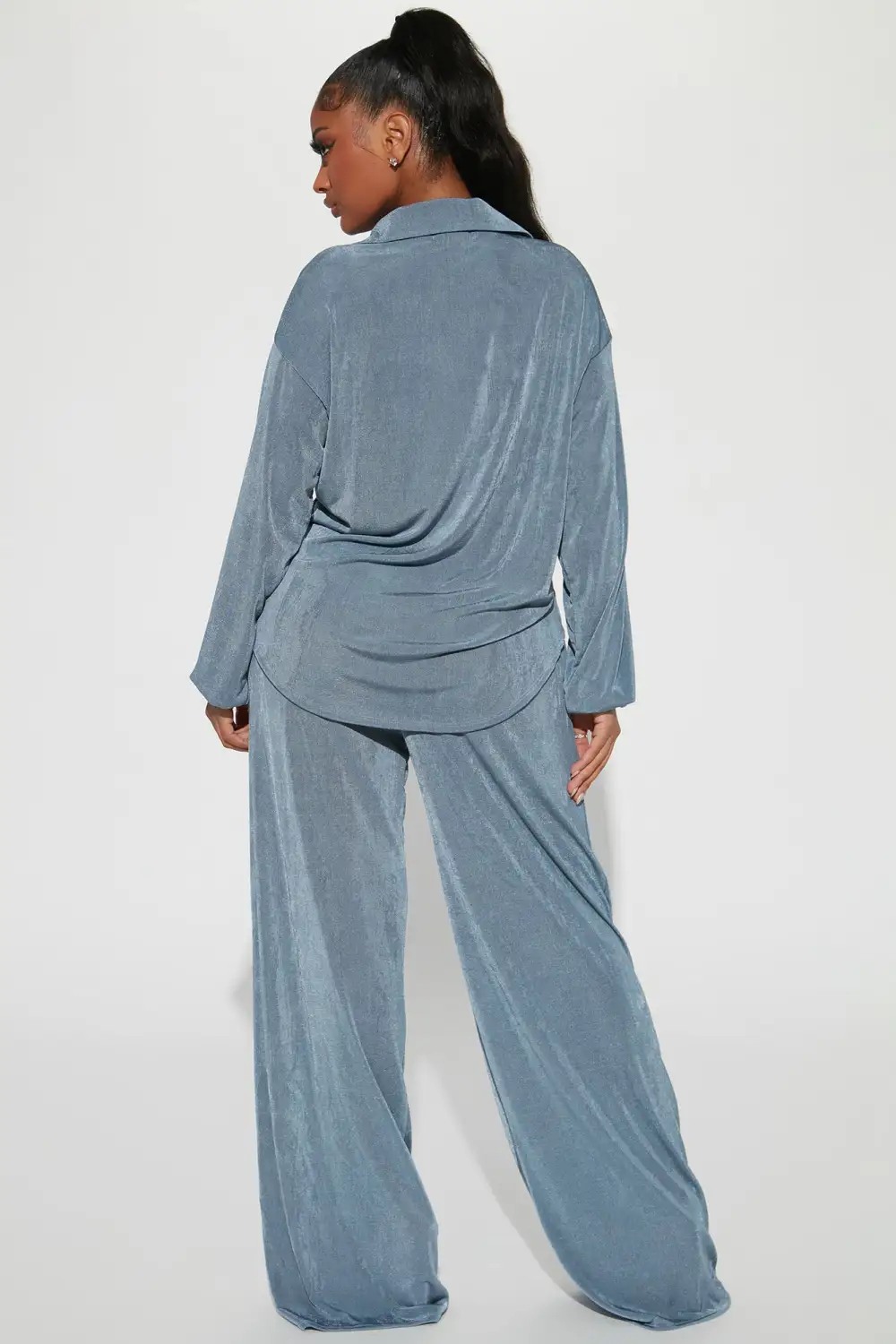 Sweet In Slinky Pant Set - Slate Blue