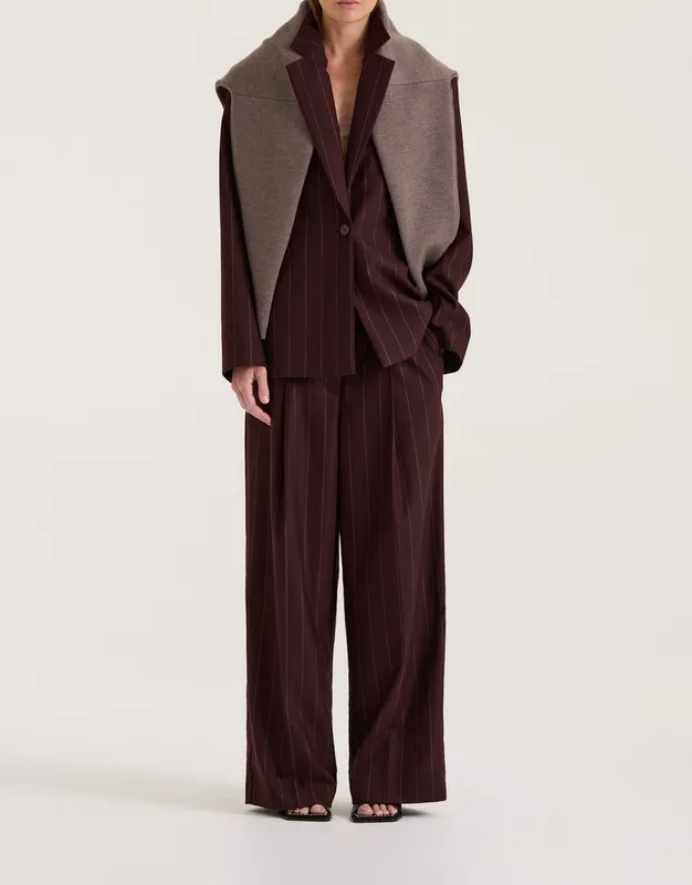 Burgundy Pinstripe Relaxed Low-Rise Trouser
