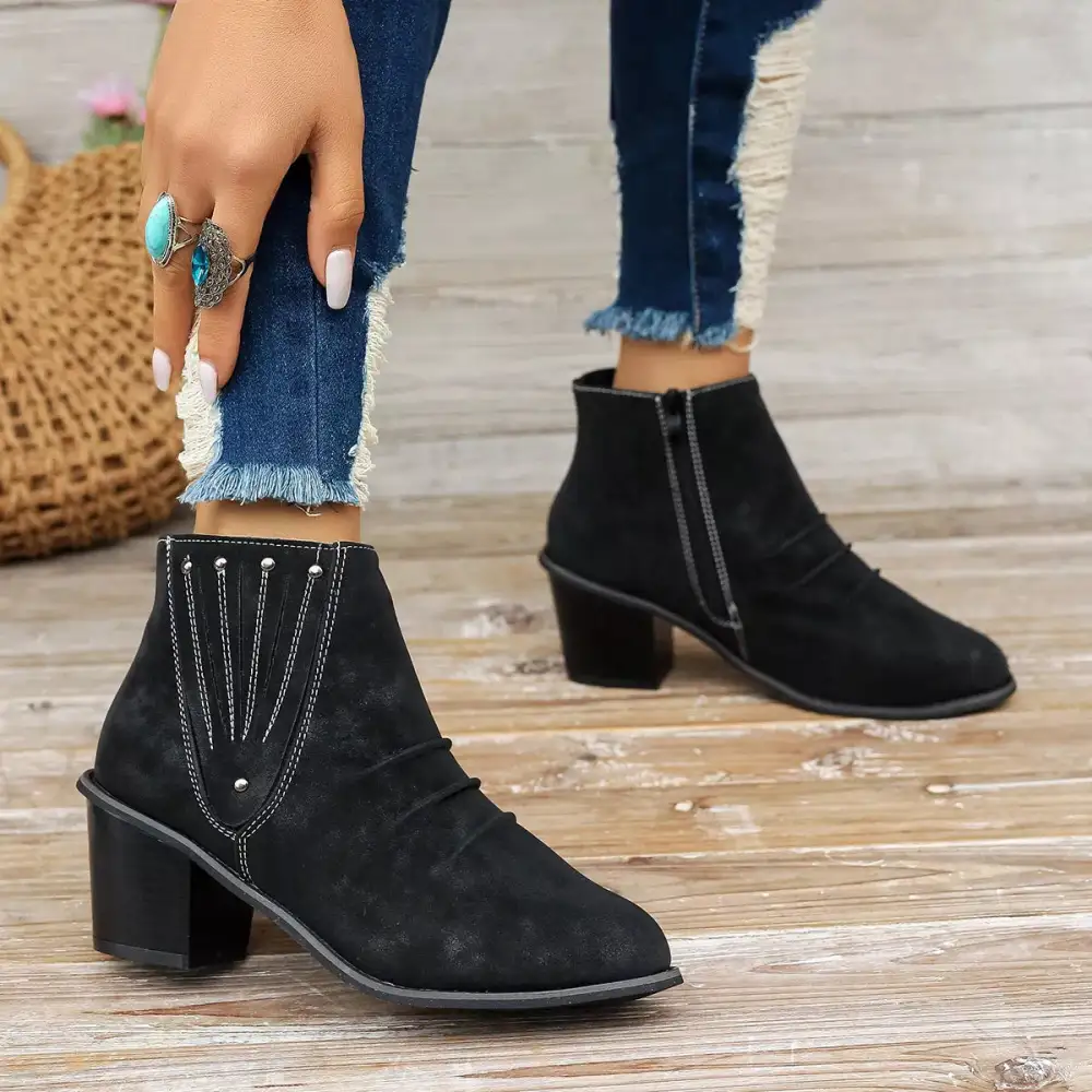 Modern Pointed Toe Block Heel Boots