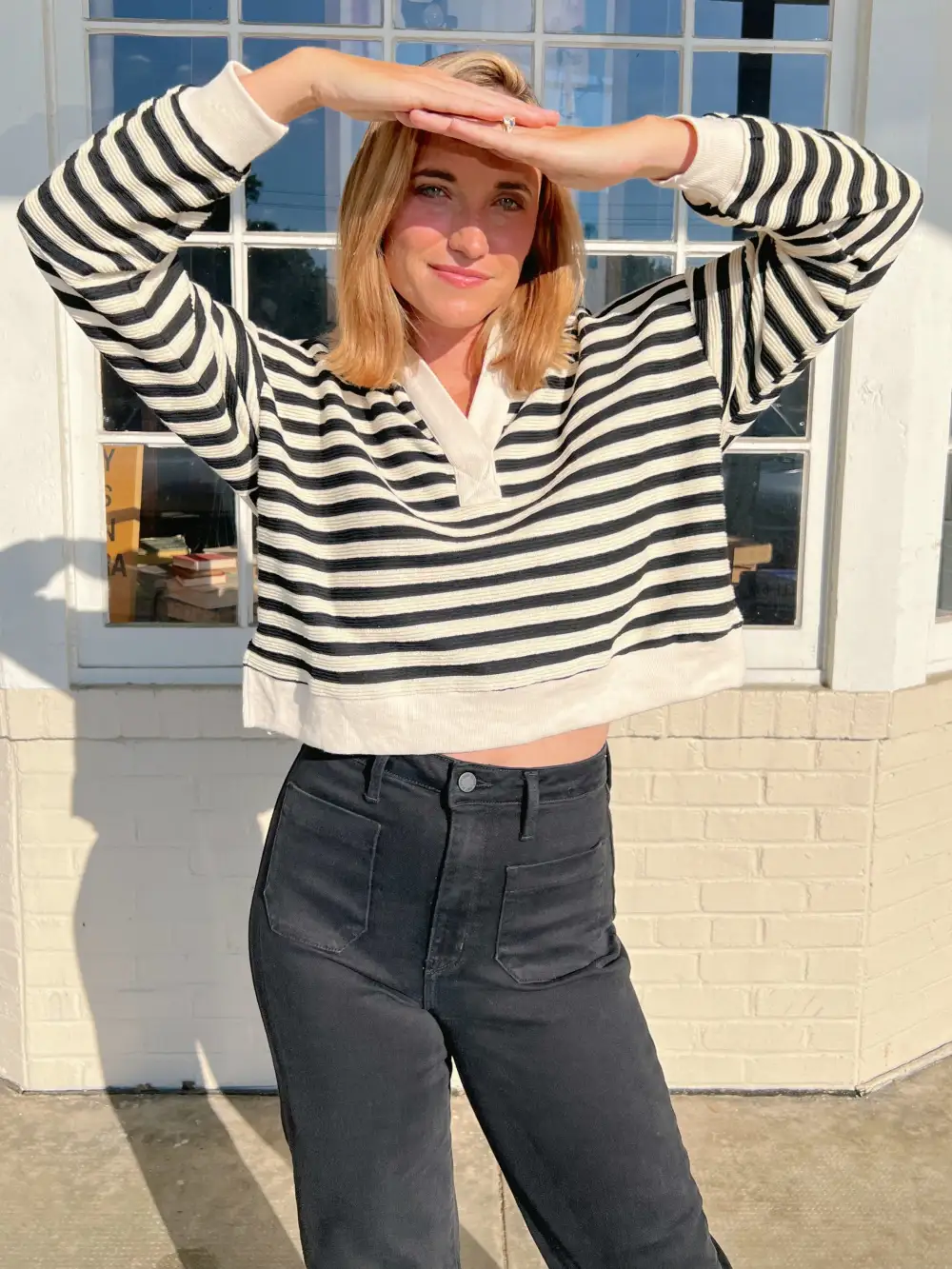 Cross The Line Striped Collared Top