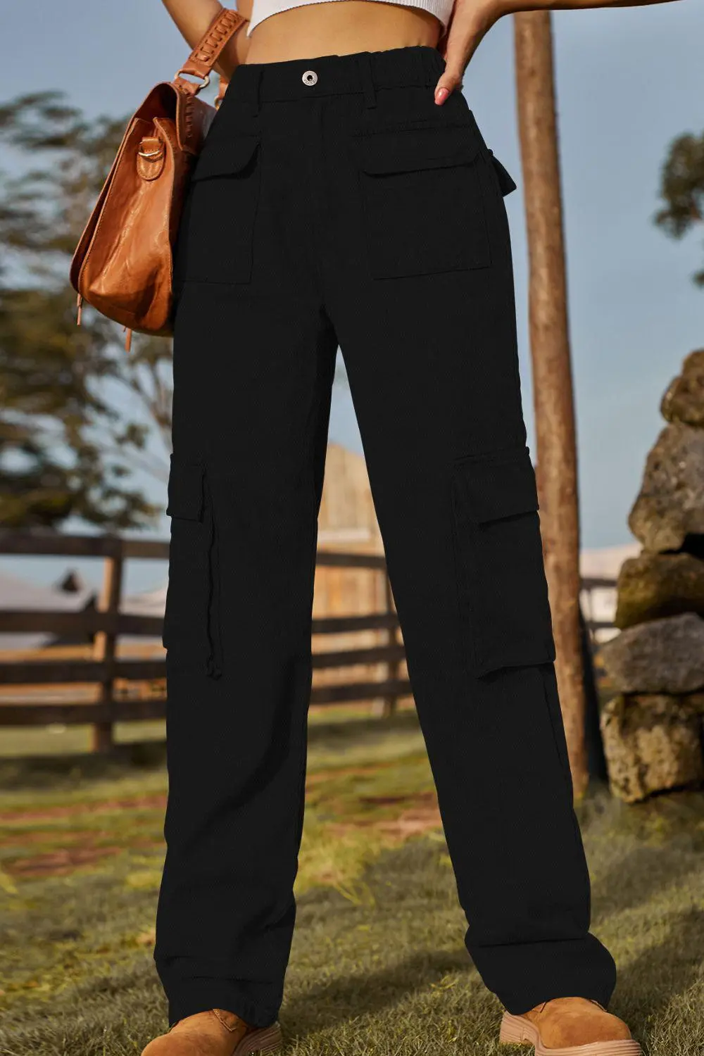 Loose Fit Long Pocket Detail Denim Jeans