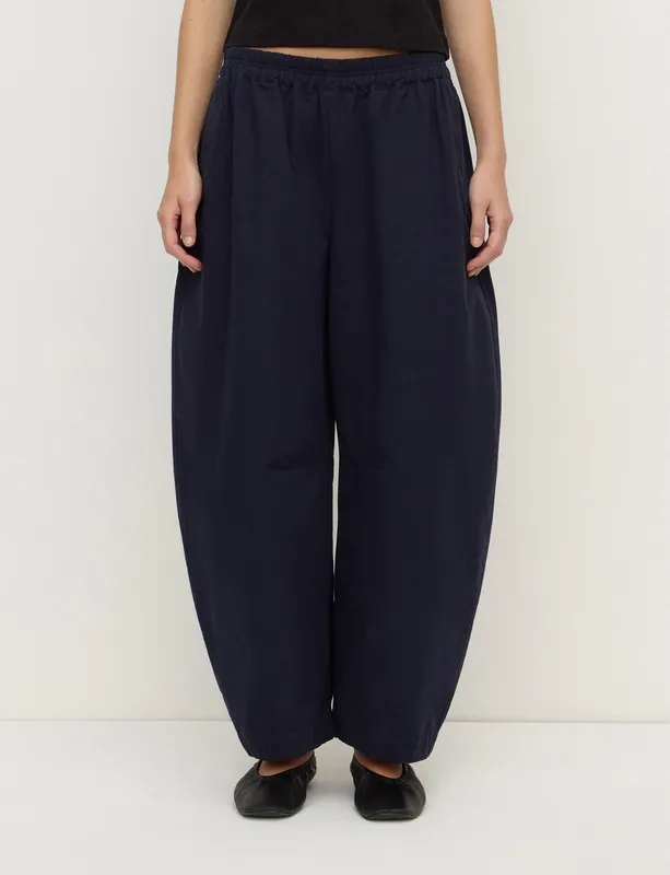 Navy Voluminous Cotton Barrel-Leg Pant