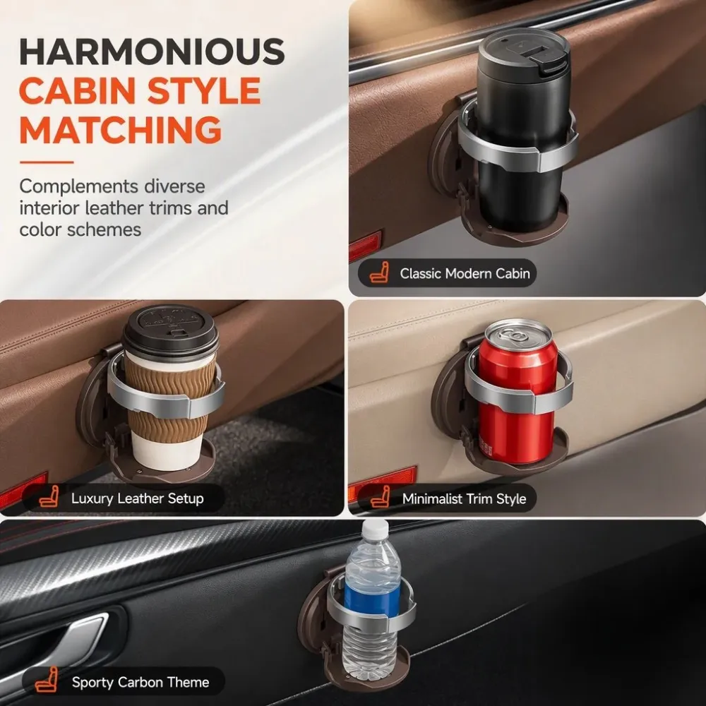 Universal Foldable Car Cup Holder with Hook, Space-Saving Vehicle Drink Holder for Bottles, Coffee Cups & Tumblers