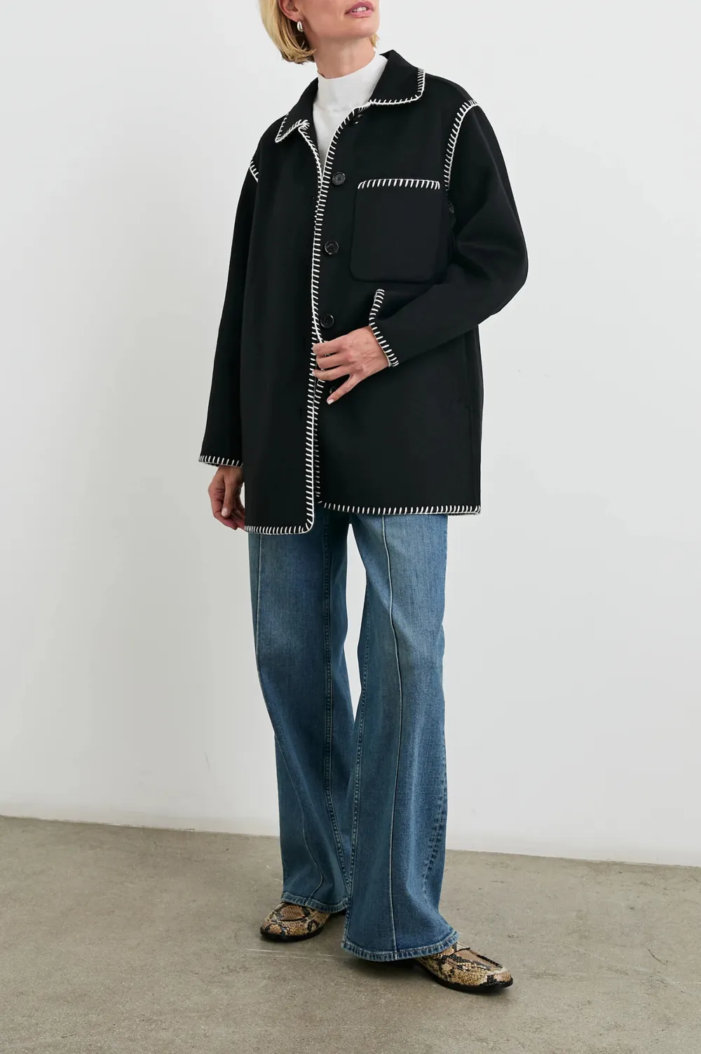 Contrasting-Color Sewn Wool Women's Jacket