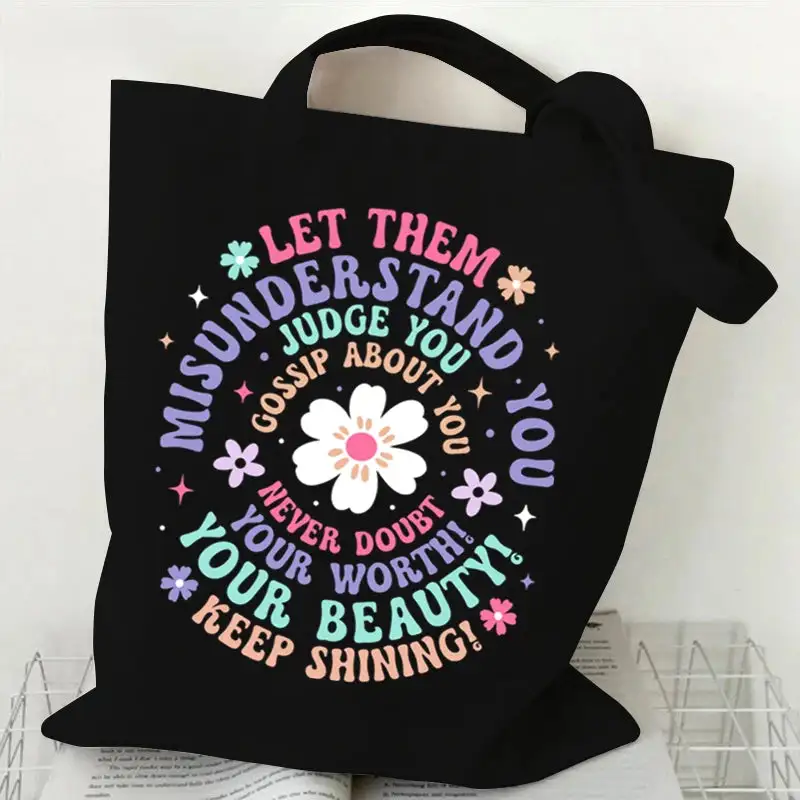 Groovy Retro Graphic Canvas Tote Bag