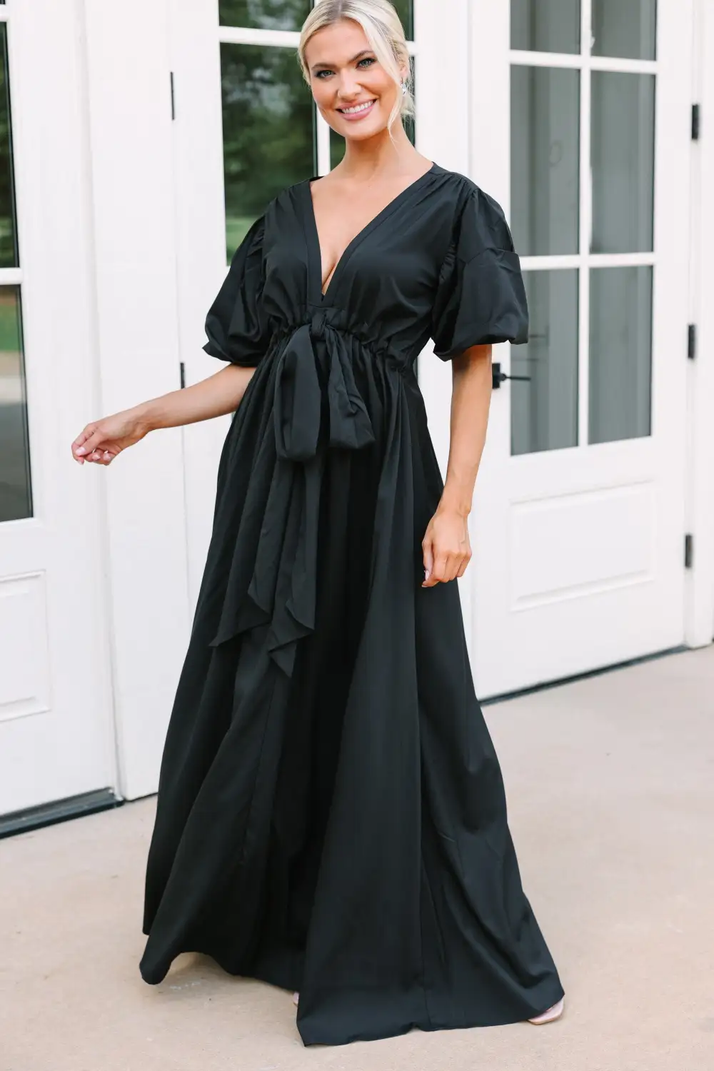 Keep It Up Black Puff Sleeve Maxi Dress