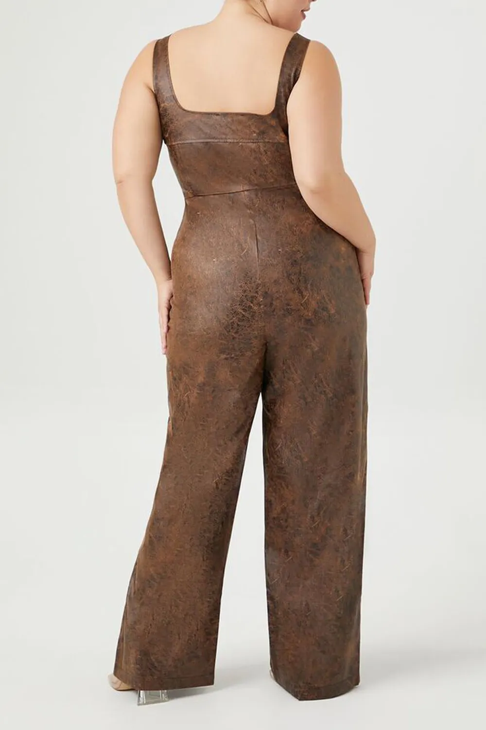 Plus Size Faux Leather Jumpsuit