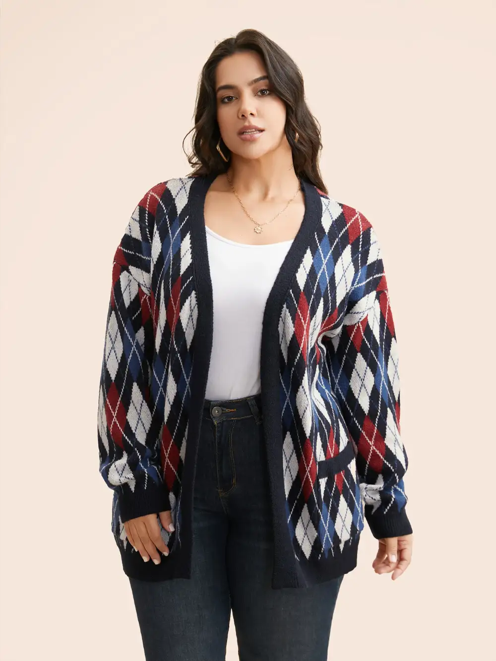 Plaid Drop Shoulder Pocket Cardigan