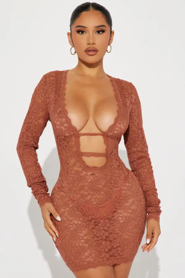 Victoria Lace Mini Dress - Rust