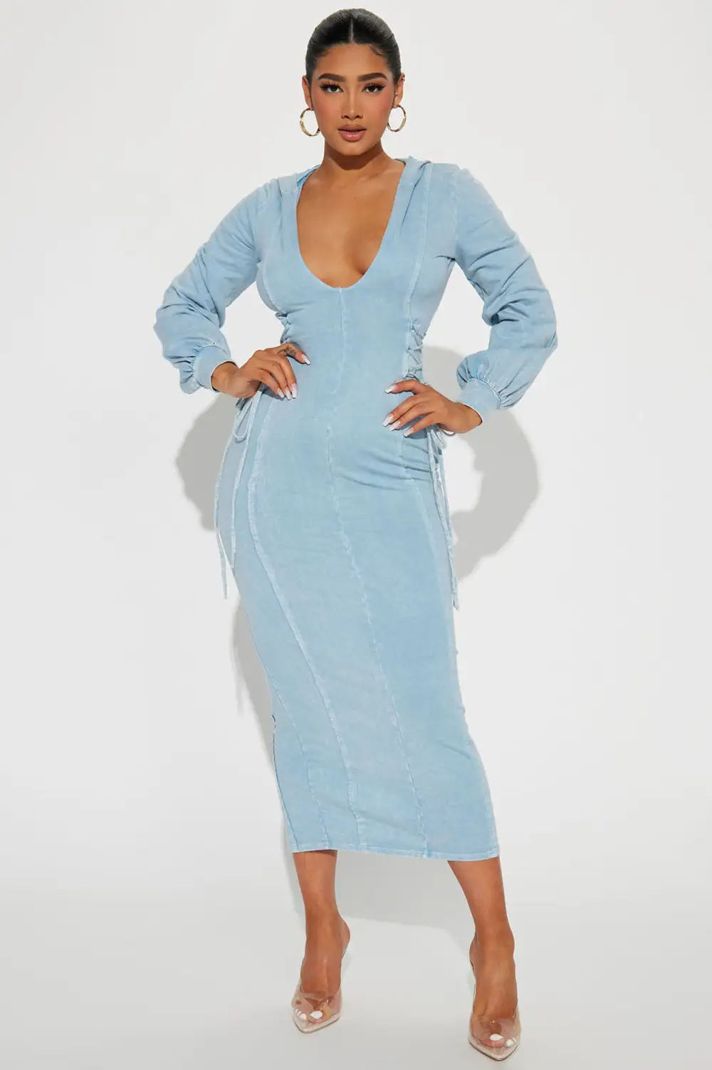 The Grind Hooded Maxi Dress - Light Blue
