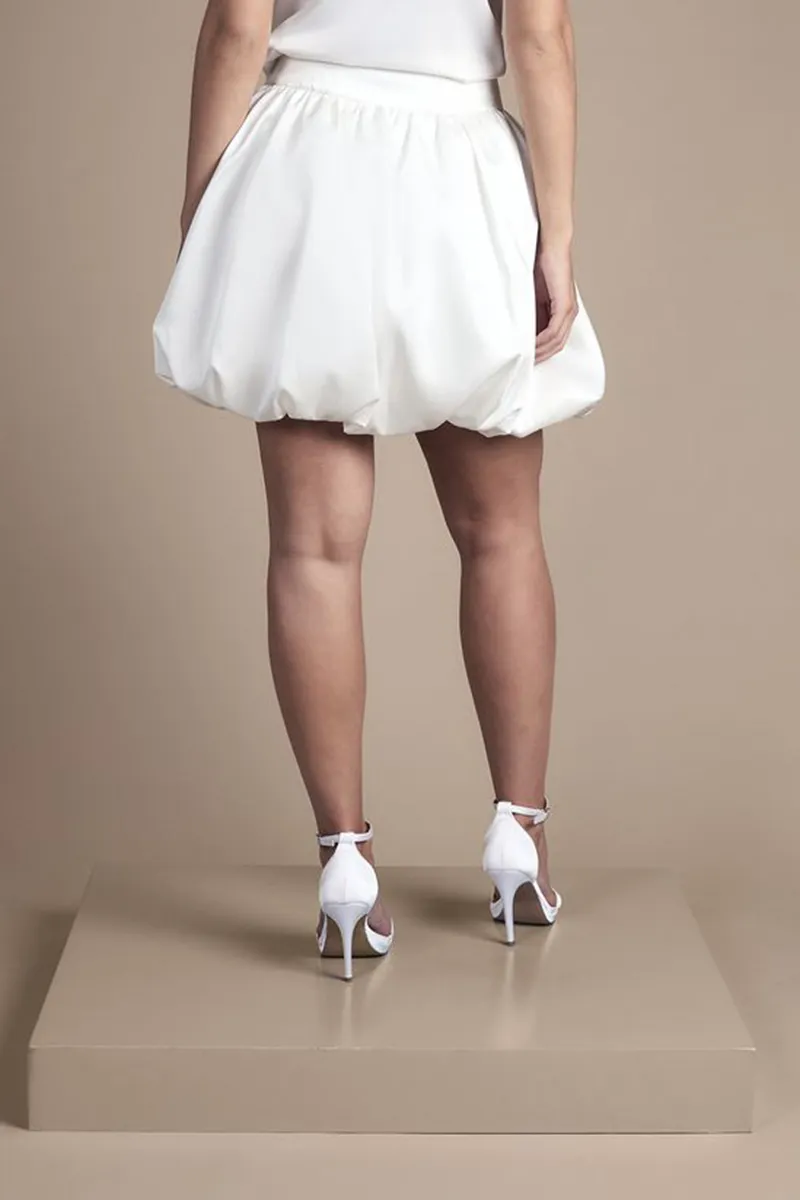 Casual Style Puffball Mini Ivory Skirt