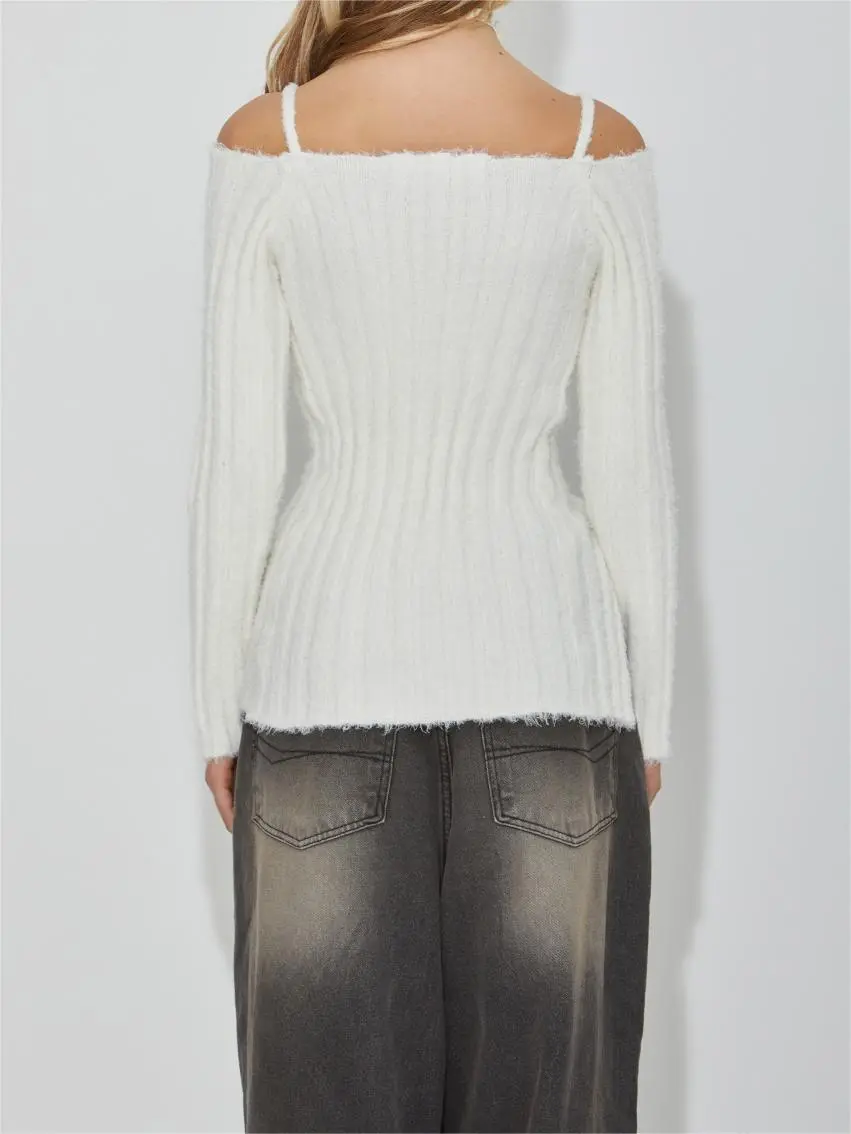 Knitted Cut-out Lace-up Sweater