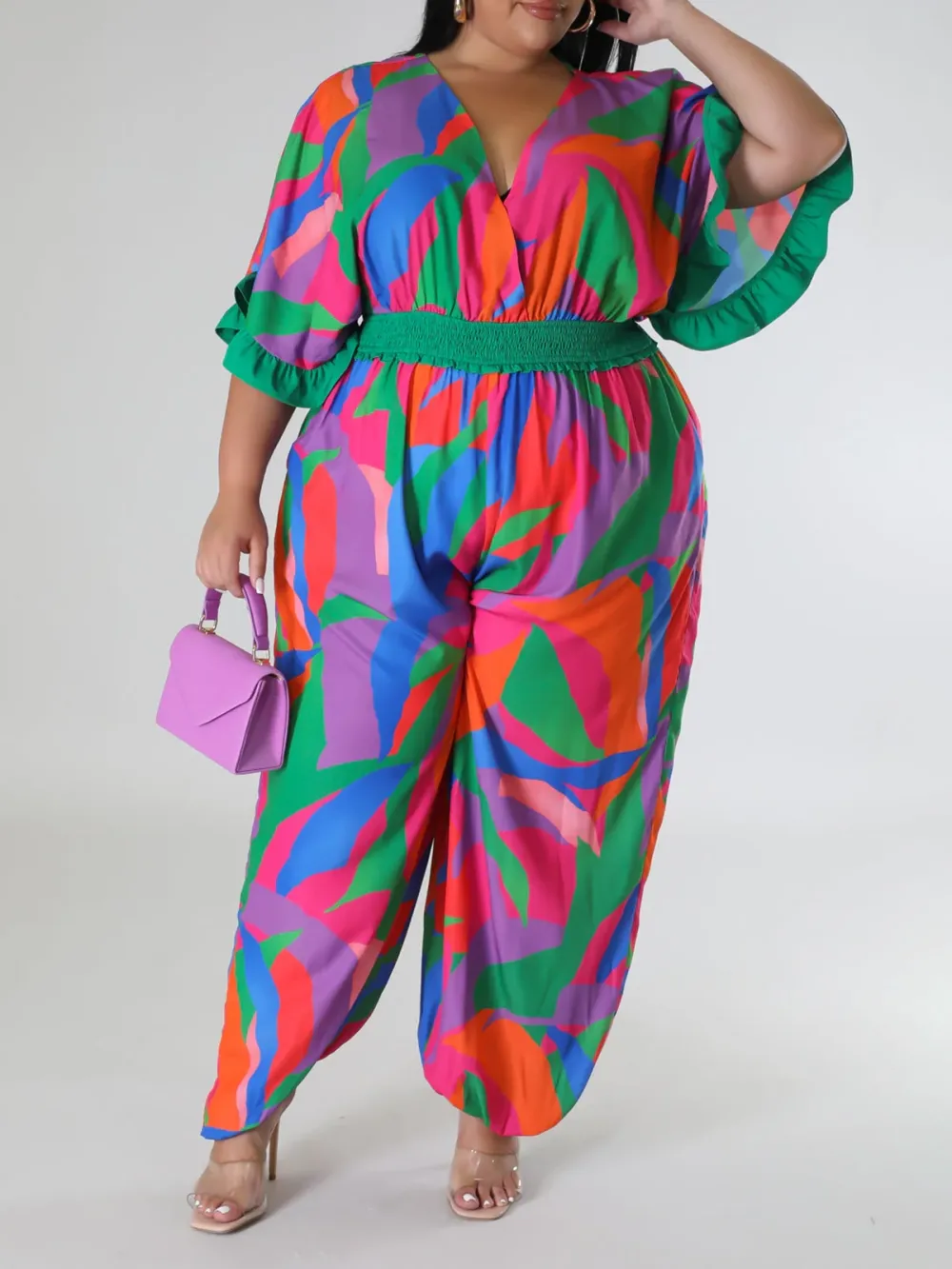 Plus-Size Fashion Women'S Colorful Printed Pantsuit