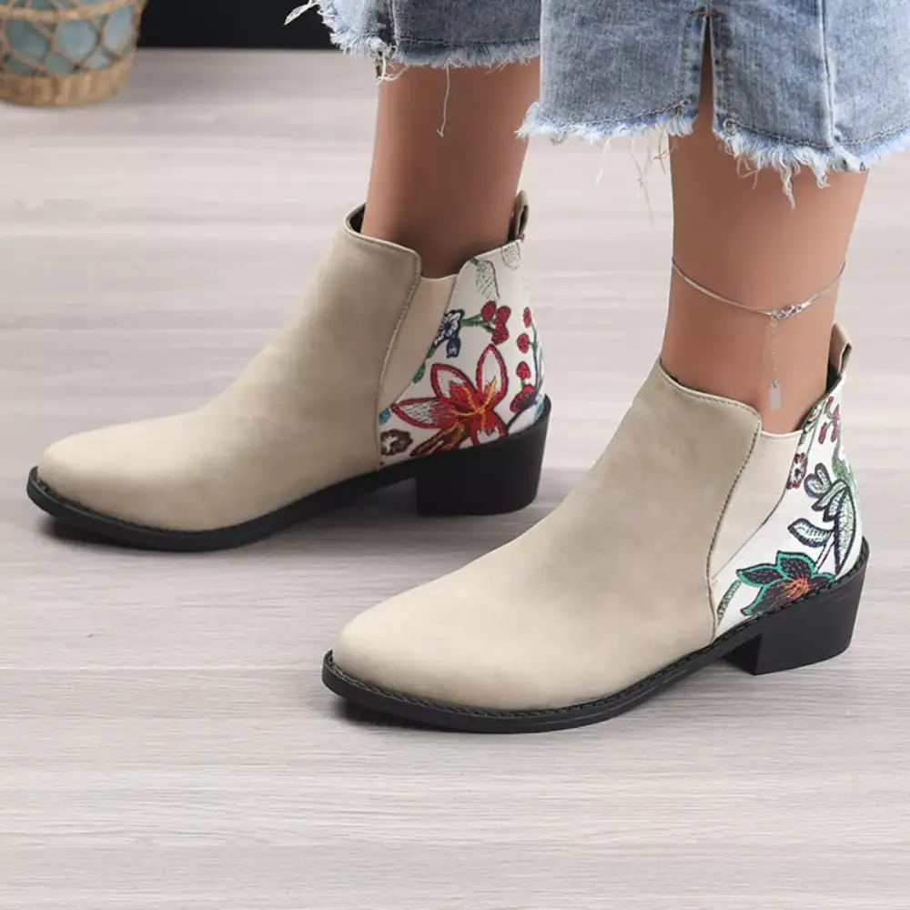 Pointed Toe Block Heel Ankle Boots