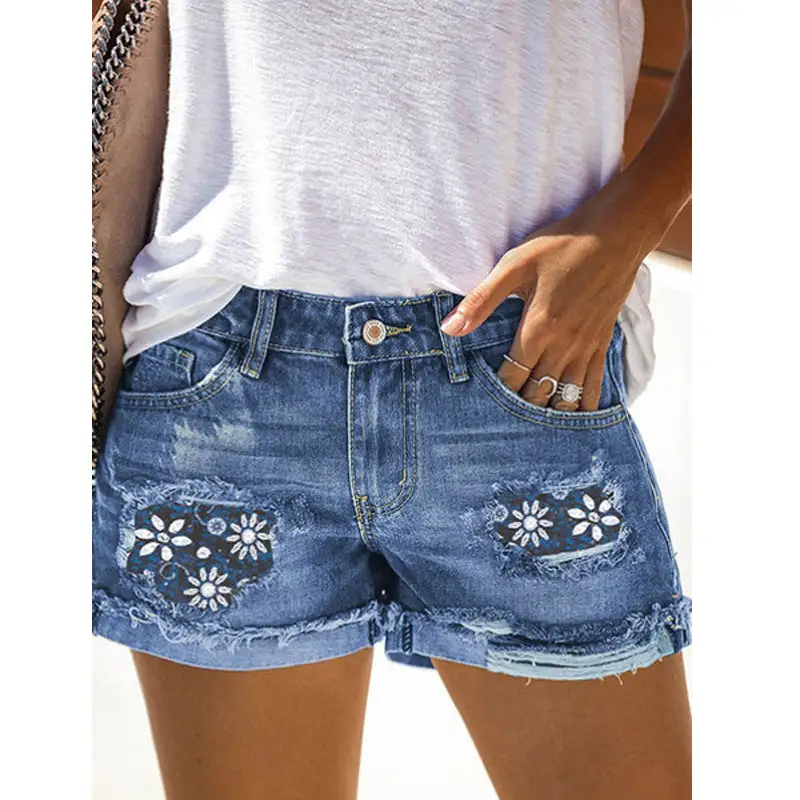 Floral Print Denim Shorts