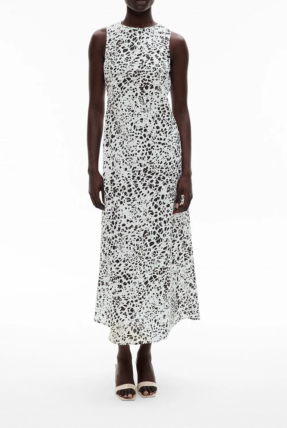 Black And White Printed Backless Dress