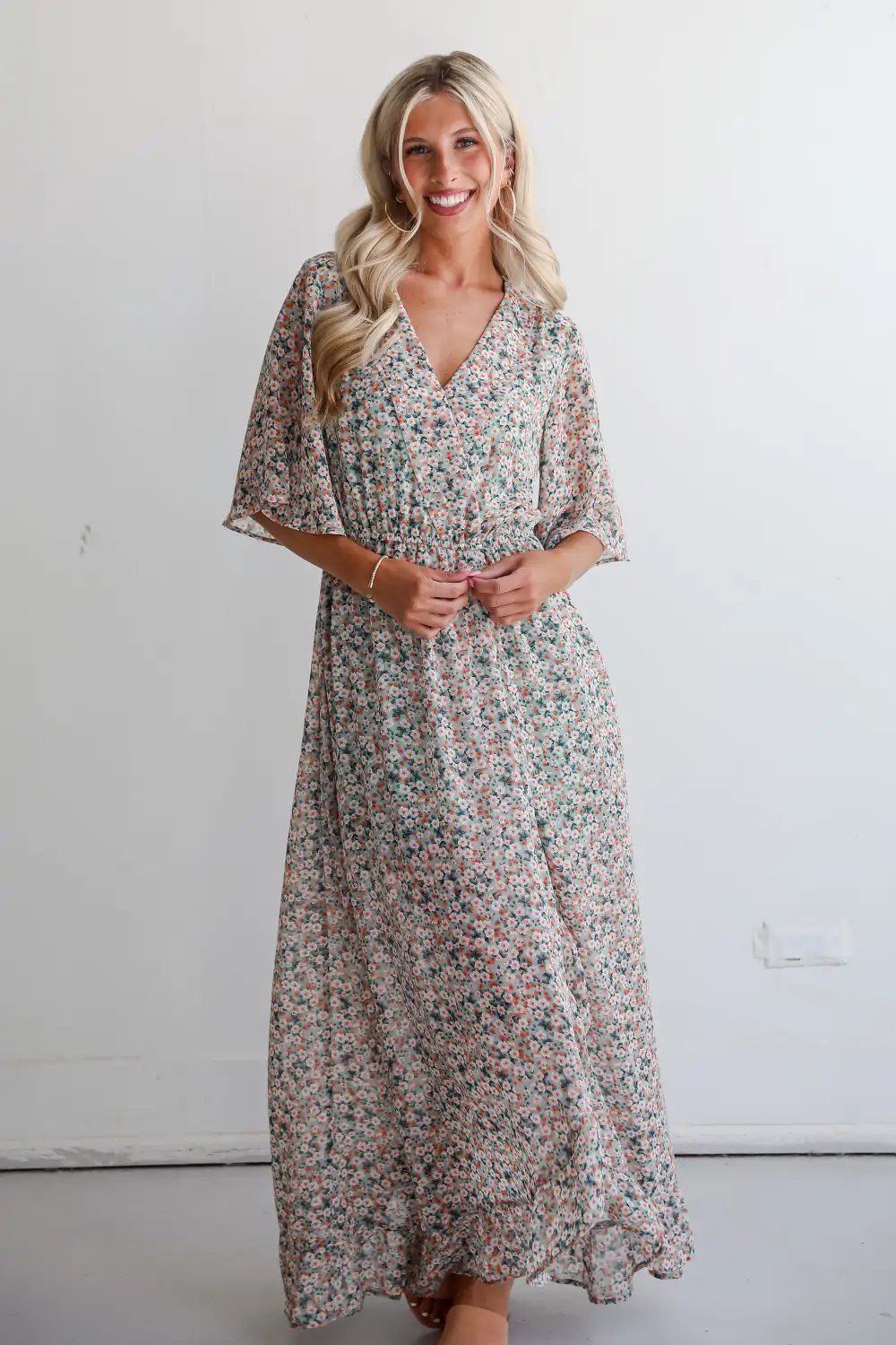 Undeniably Gorgeous Sage Floral Maxi Dress