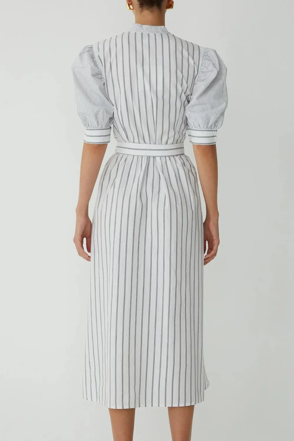 Striped Puff Sleeve Midi Dress