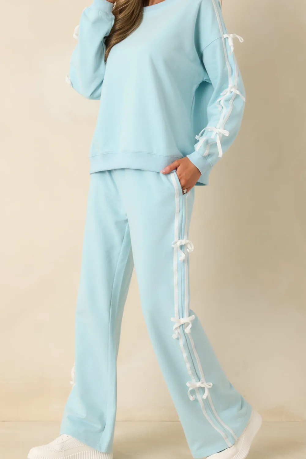 Aqua Tie Detail Wide Leg Sweatpants