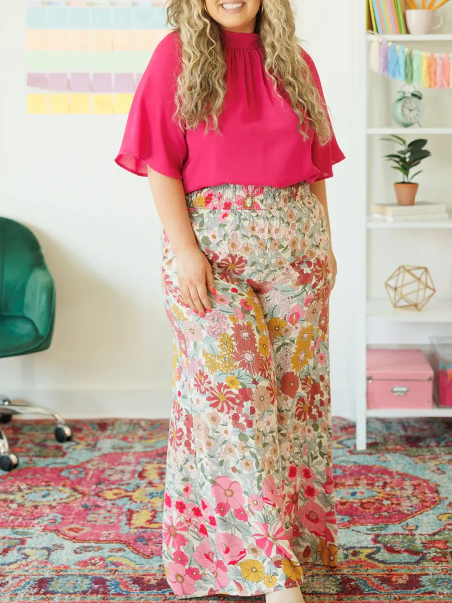 Flower Pattern Loose Wide Leg Pants