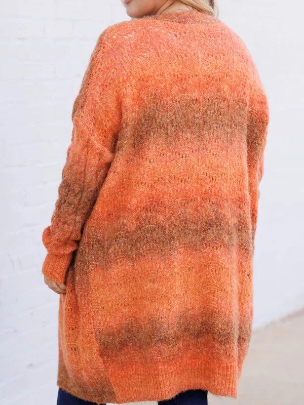 Orange Gradient Knitted Cardigan