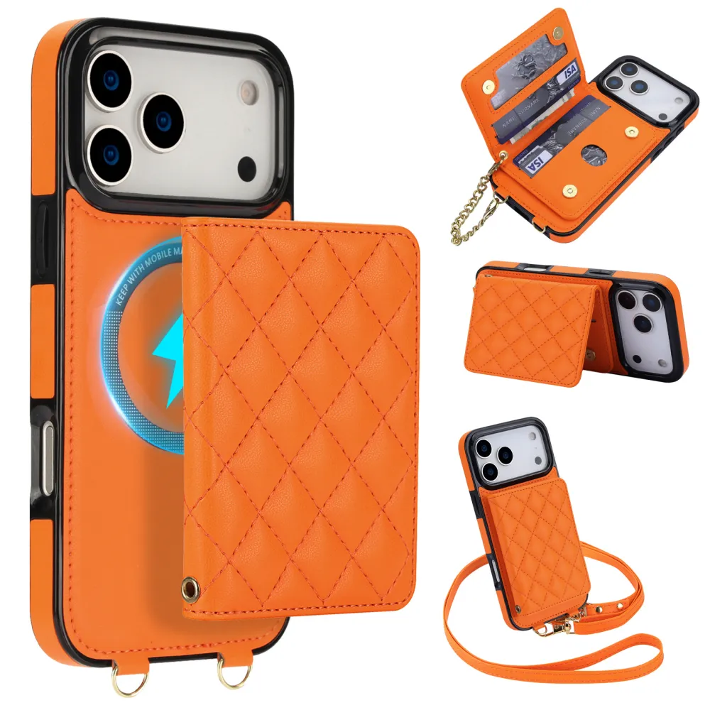 Crossbody Phone Bag for iPhone 18 Pro/17, Quilted Style with Card Slot & Zipper, Fashion Leather Phone Case