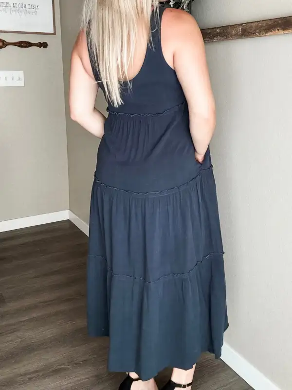 Tiered Button Long Dress