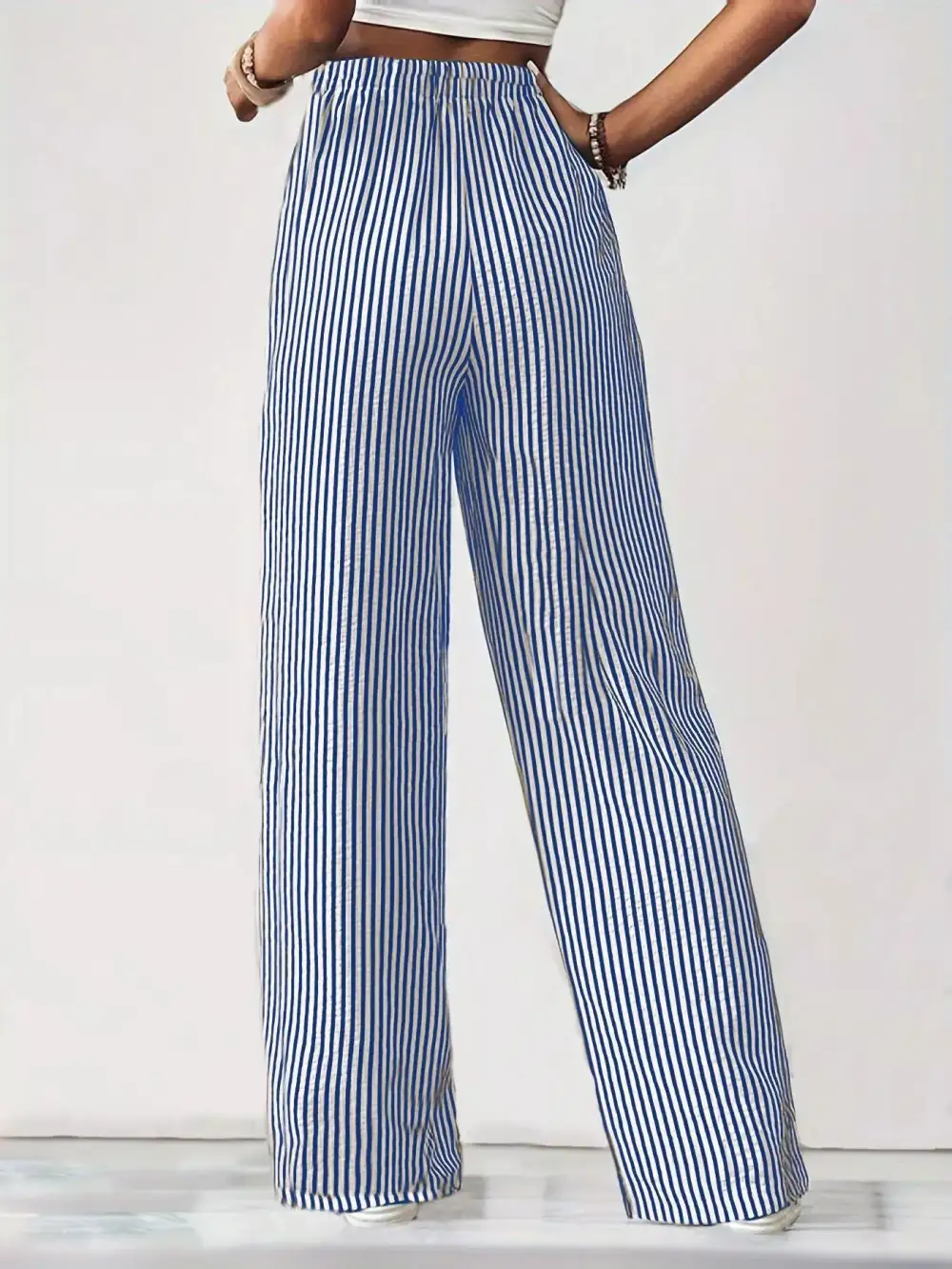 Relaxed Striped High Waisted Wide Leg Pants