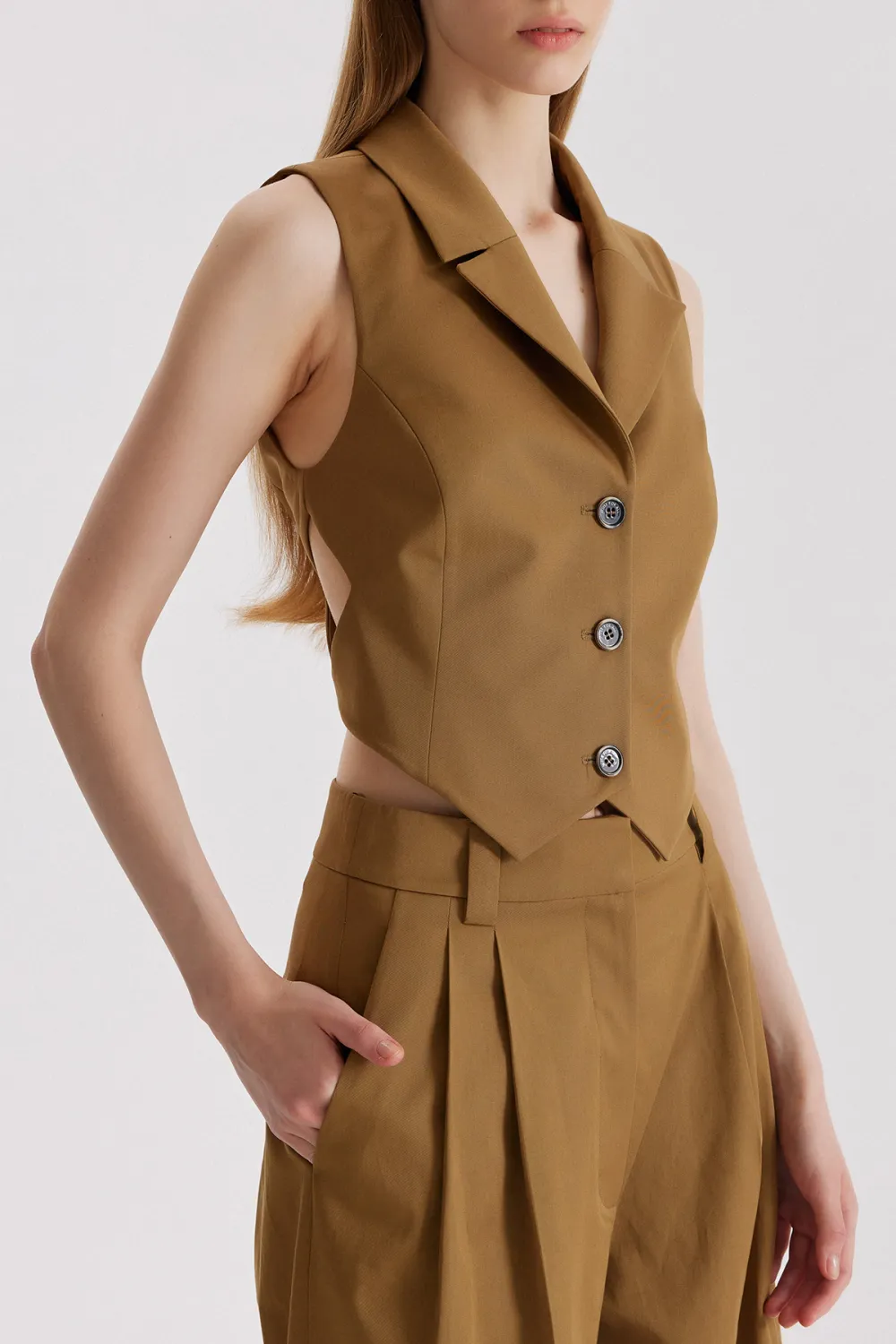 Lapel Vest-Khaki