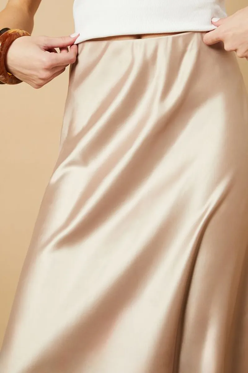 Casual Style Satin Midi Skirt