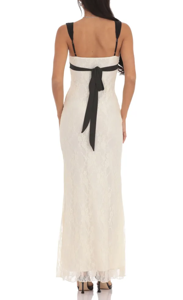 Two-Toned Lace Maxi Dress In Cream