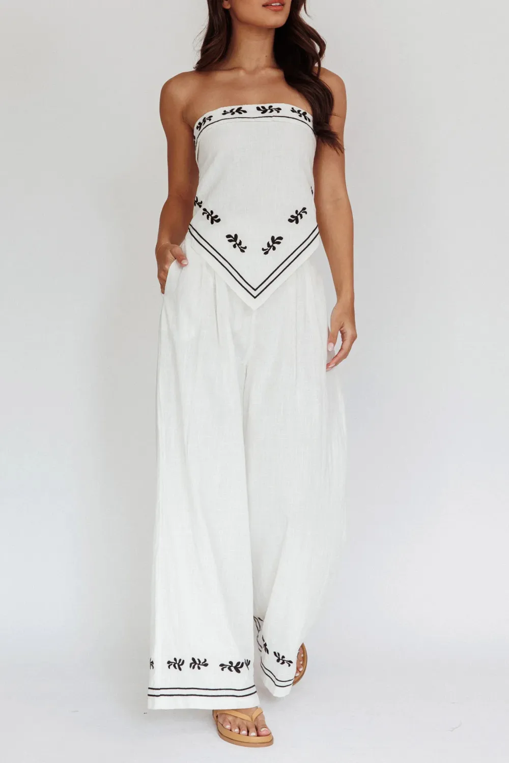 Art Print Embroidered Wide-Leg Track Pants