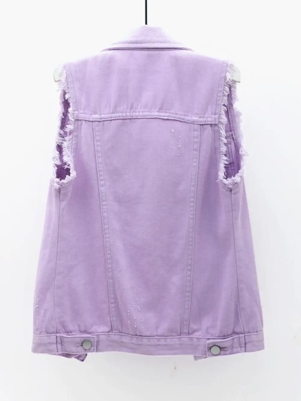 Button-down Raw-hem Sleeveless Denim Jacket