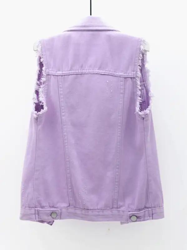 Button-down Raw-hem Sleeveless Denim Jacket
