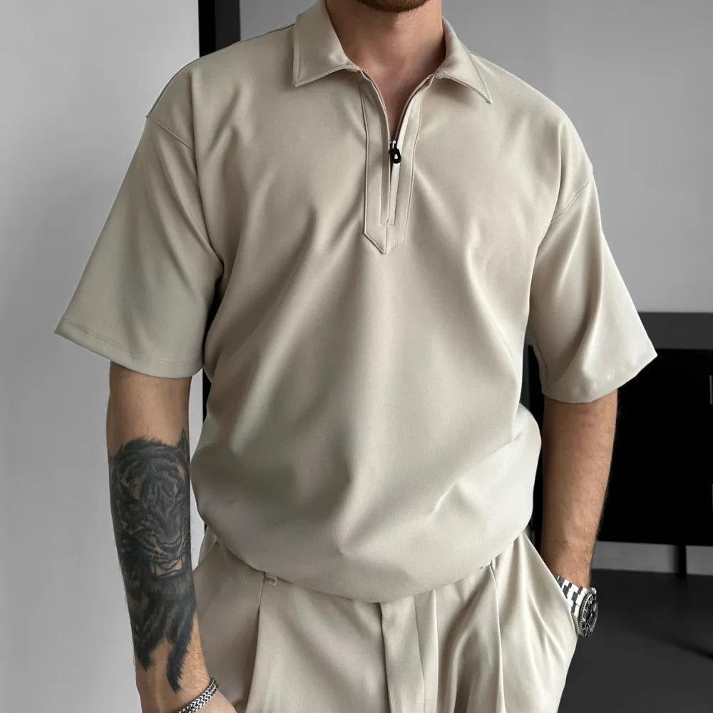 Zip Front Polo Collar T-Shirt
