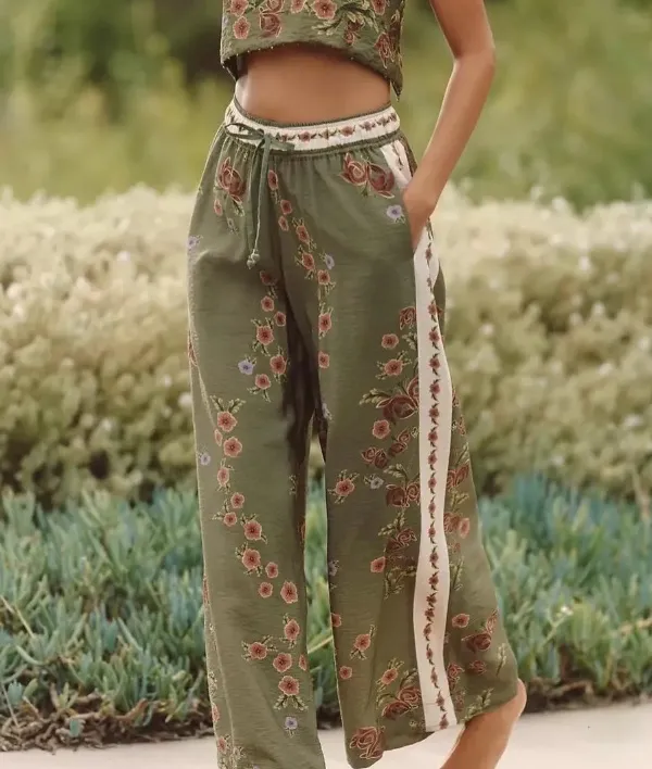 Floral Print Wide Leg Pants