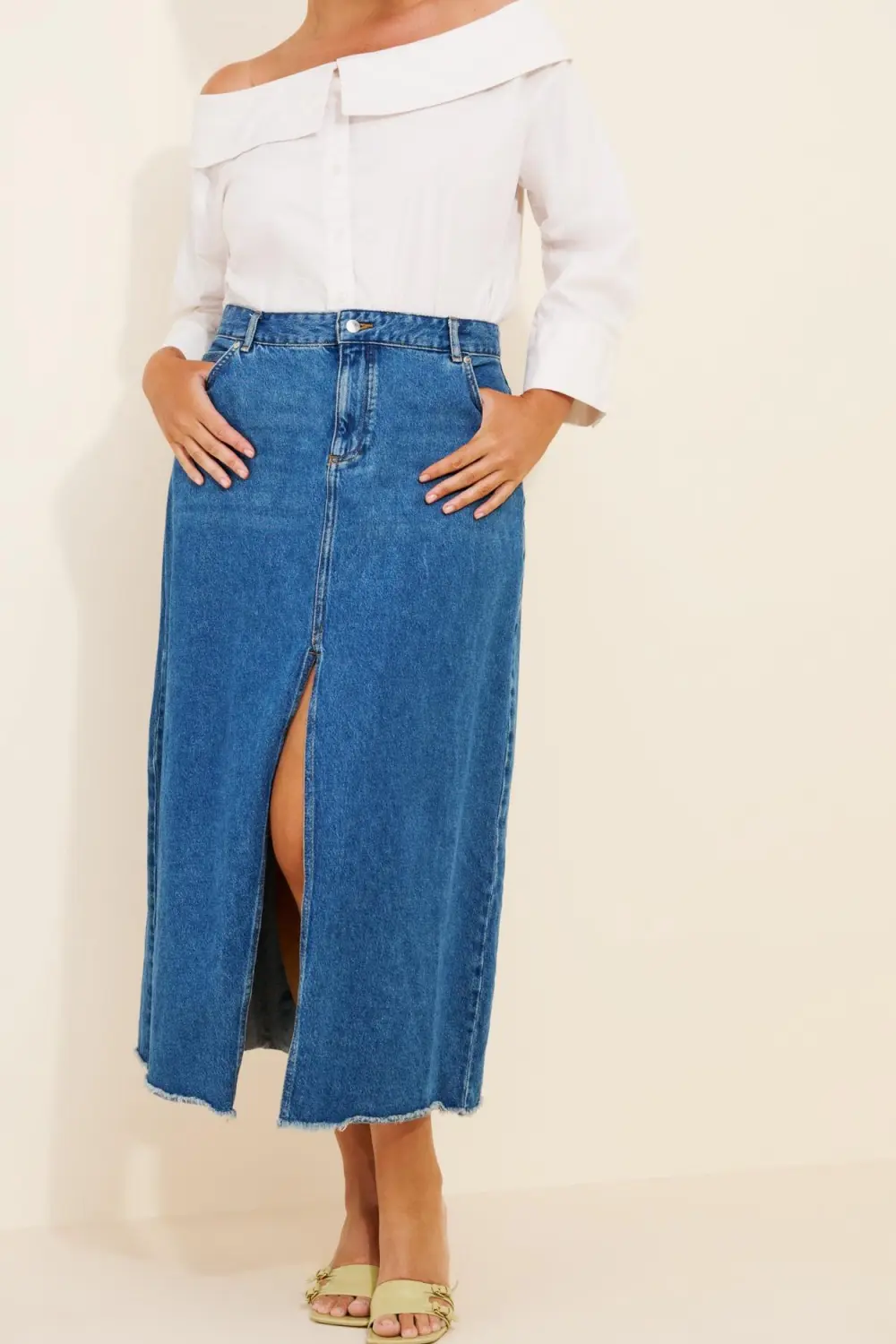 Front-Slit Denim Skirt