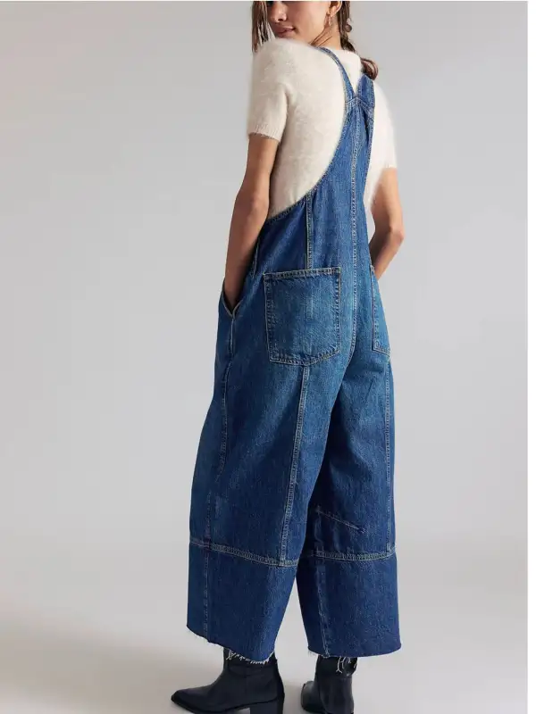 Classic Denim Wide Leg Overalls