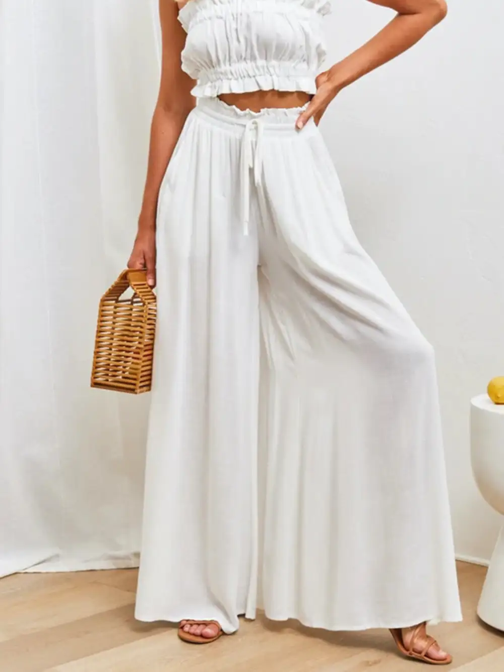 Easy Fit High Waist Wide Leg Pants