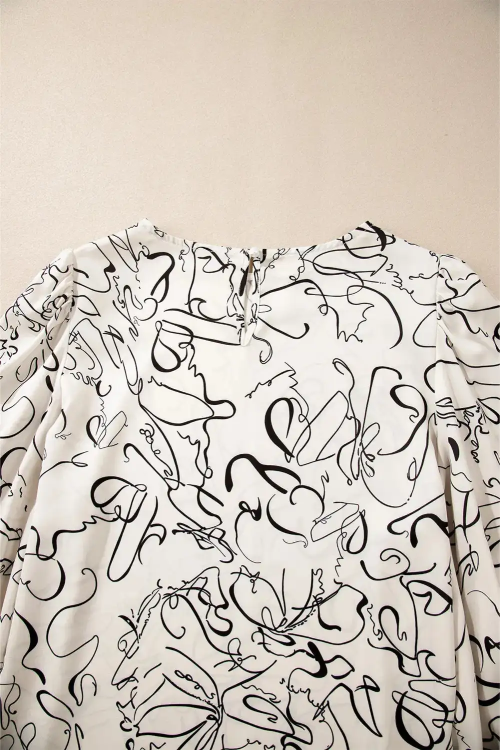 Abstract Print Crew Neck Puff Sleeve Blouse