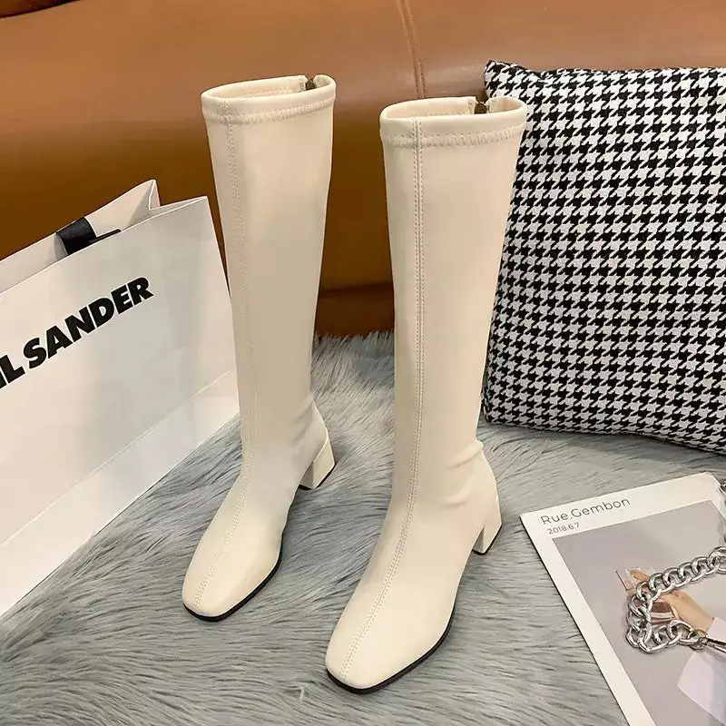 Refined Square Toe Block Heel Boots
