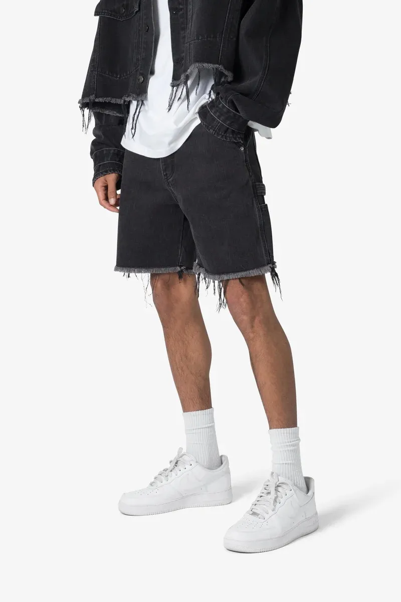 BLACK DISTRESSED DENIM SHORTS