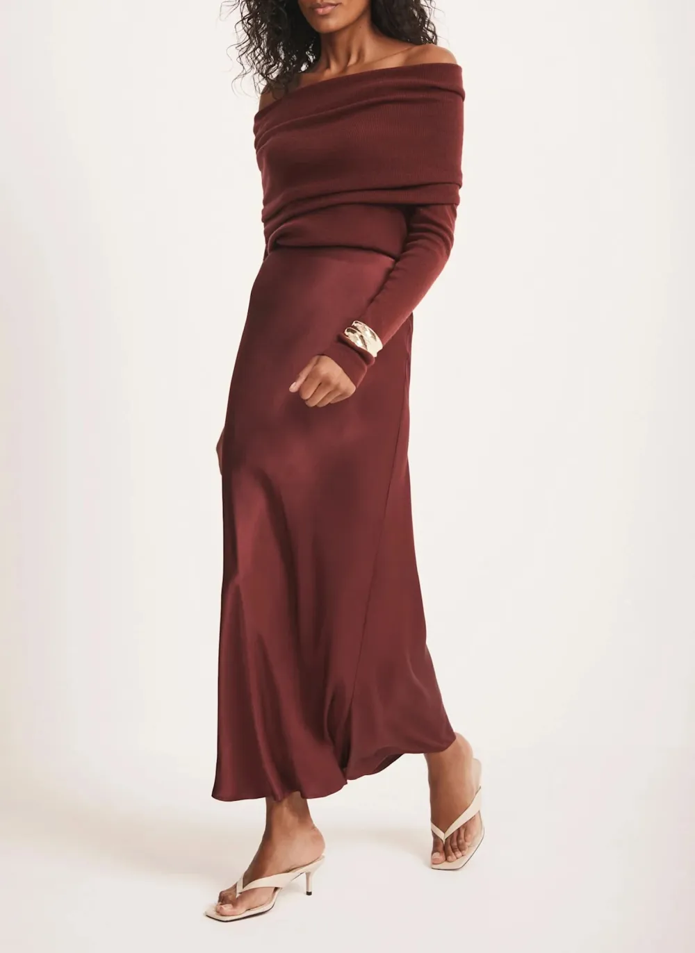 Casual Style Satin Slip Midi Skirt