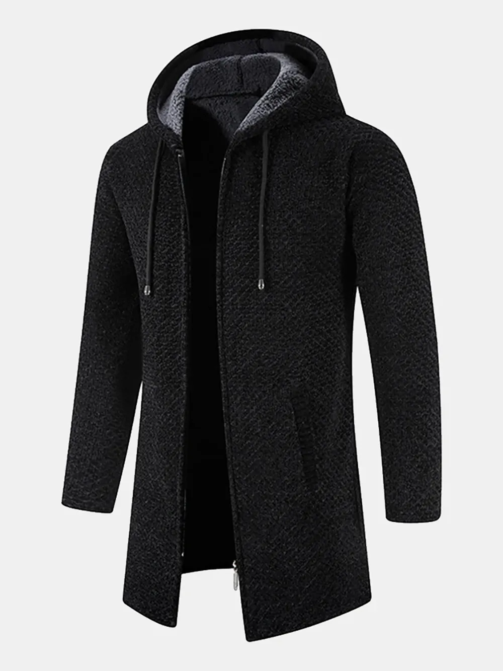 Long Line Textured Hooded Cardigan