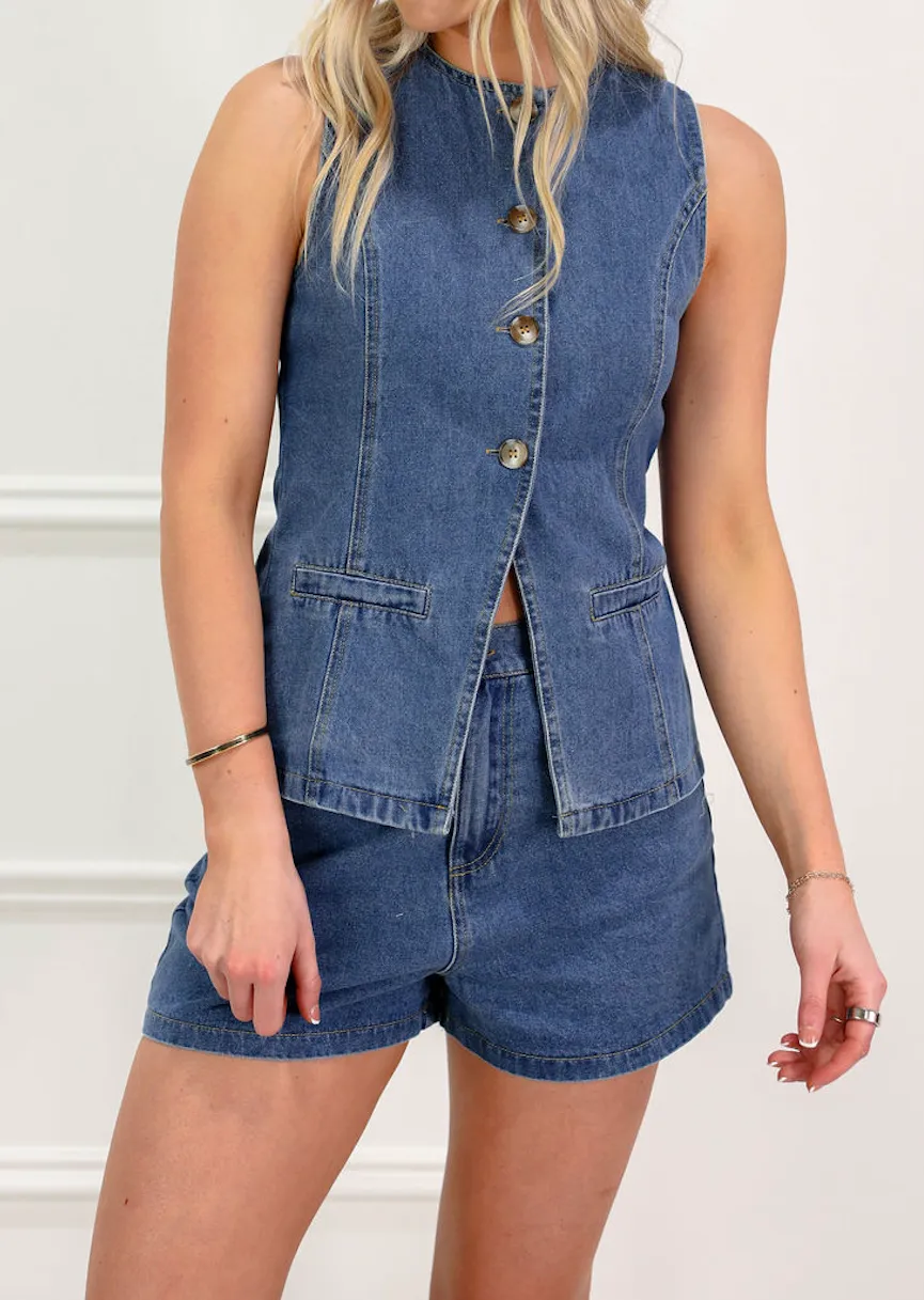 Casual Button Front Shorts Set