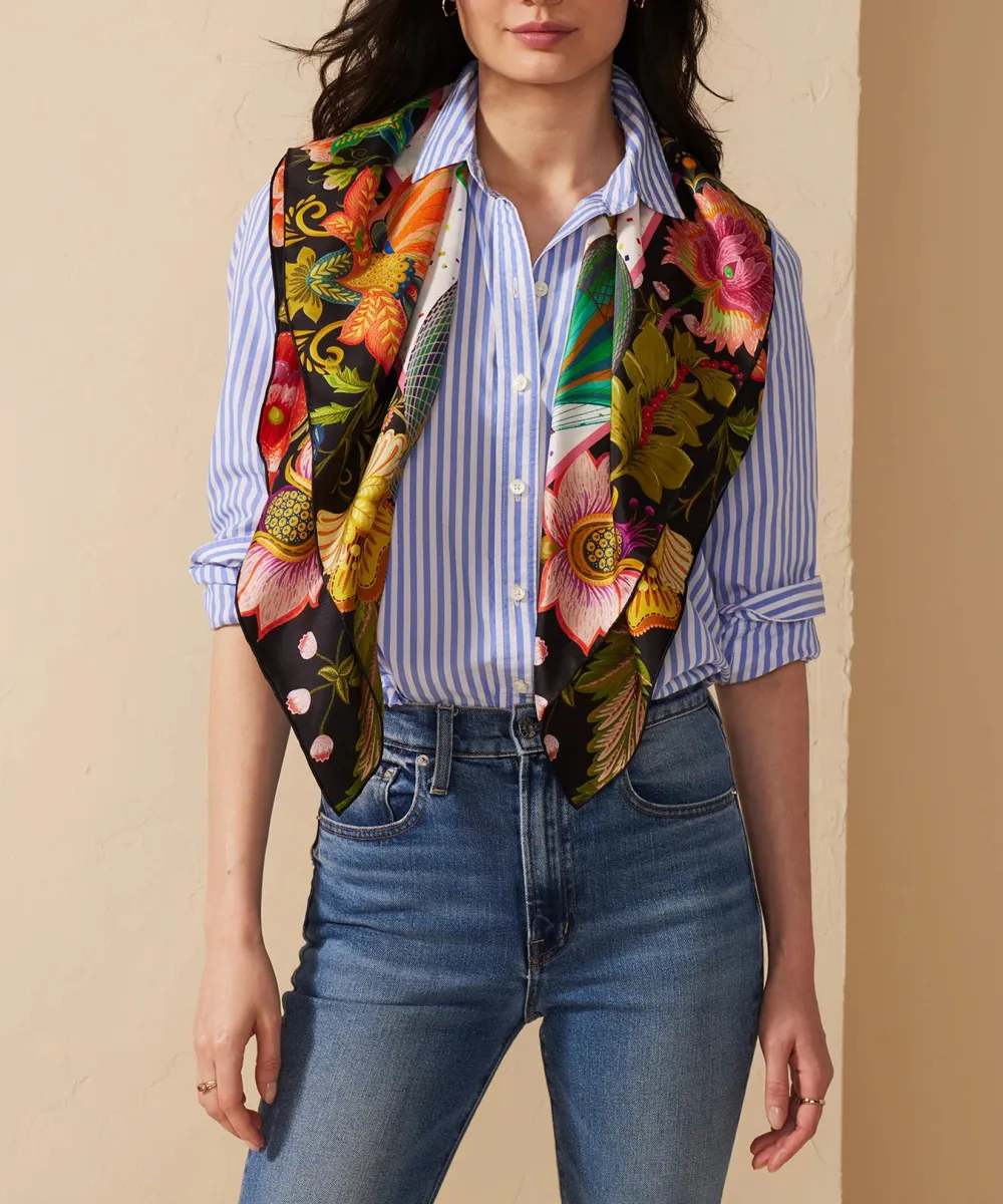 Slight Stretch Art Graphic Silk Square Scarf